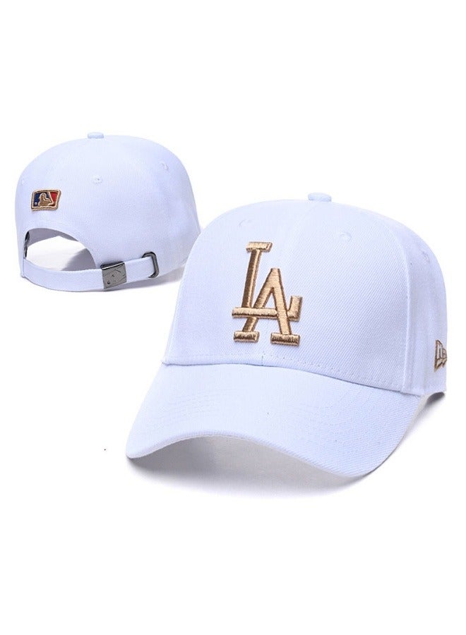 MLB Baseball Hat Duck billed Hat Pointed Hat Sun Hat Pure Cotton Men's and Women's Hat Baseball Outdoor white 