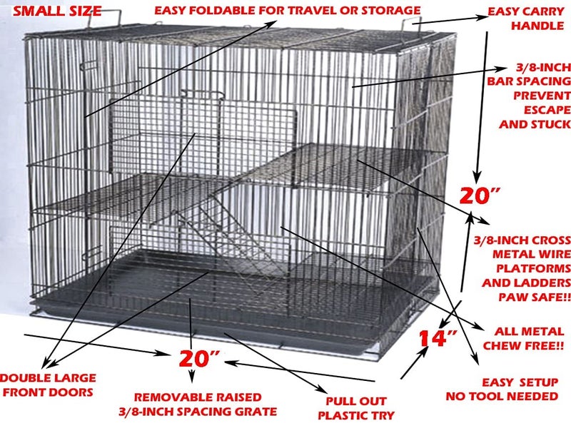 Mcage 3-Levels Easy Portable Collapsible Ferret Chinchilla Sugar Glider Rats Mouse Animal Critter Chew-Proof Metal Carrier Travel Cage with Narrow 3/8-Inch Bar Spacing Easy to Setup No Tools Needed - Image 2