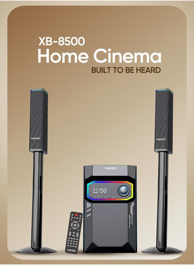 XB8500 2.1 CH Home Theater Multimedia Speaker with Wired Subwoofer 90W Powerful Output - Dedicated Sound Mode, Deep and Thrilling Bass, Dolby Digital Embedded - Multi Color LED Display - Supporting Bluetooth, AUX, USB & Remote