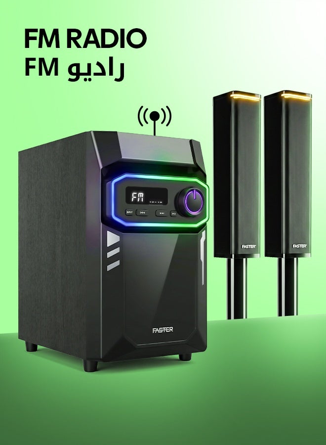 Faster XB8500 2.1 CH Home Theater Multimedia Speaker with Wired Subwoofer 90W Powerful Output - Dedicated Sound Mode, Deep and Thrilling Bass, Dolby Digital Embedded - Multi Color LED Display - Supporting Bluetooth, AUX, USB & Remote - Image 3