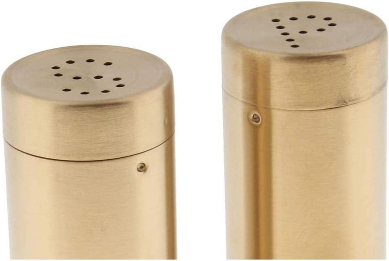 klarako 2Pcs Stainless Steel Bottom Casing Salt and Pepper Shakers Set with Tray and Letter, Gold, 8.8X3.8cm - Image 5