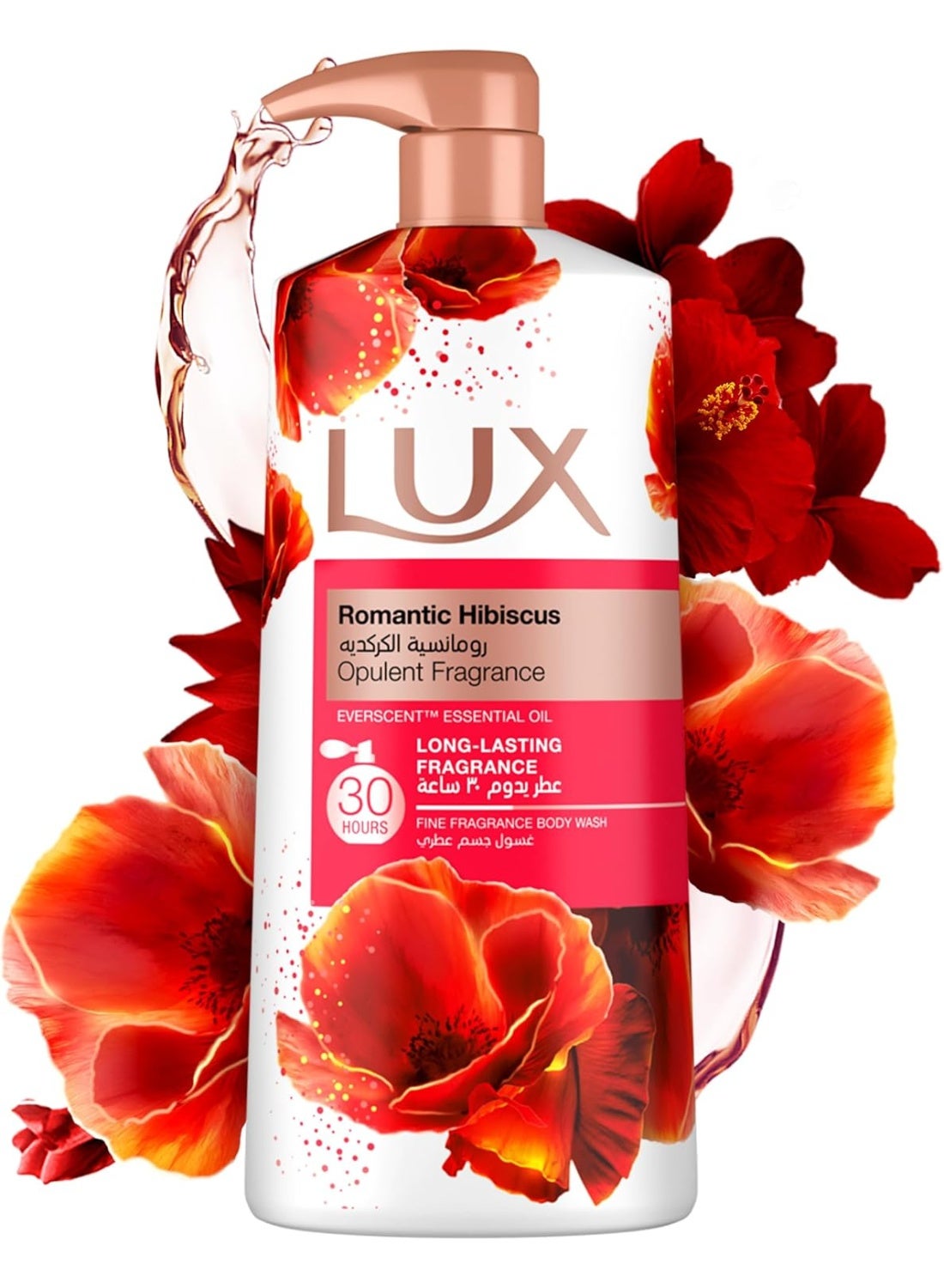 LUX Opulent Fragrance Body Wash, Romantic Hibiscus, 30H Long-Lasting Scent, with Everscent Essential Oil, 700ml