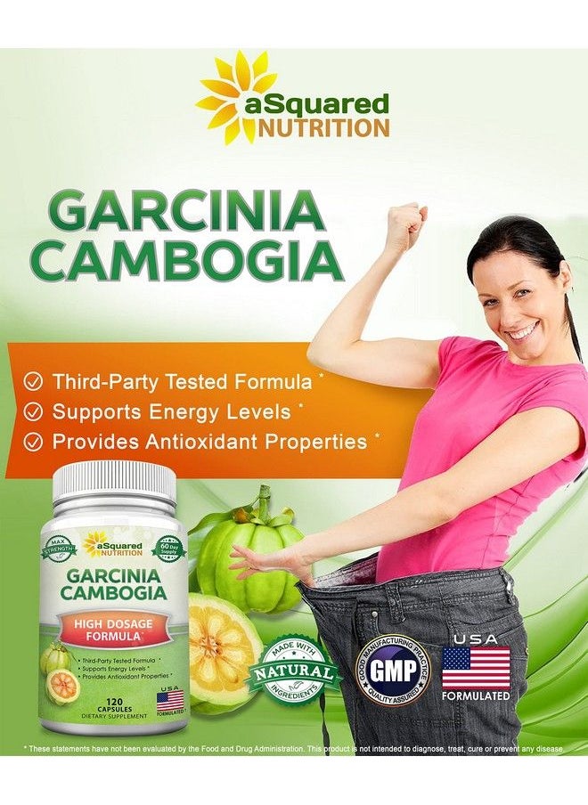 aSquared Nutrition - 100% Natural Garcinia Cambogia Extract 120 Capsules Ultra High Strength Hca Diet Pills Pure Weight Loss Best Extreme Fat Burner Slim  Detox Max Premium Blocker For Men  Women - Image 1