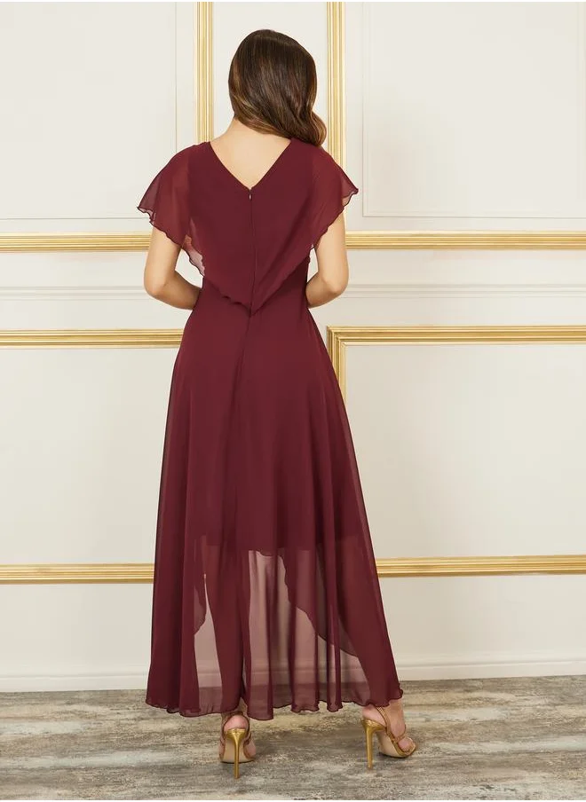 Styli Sequin Pleated Detail Asymmetric Hem Maxi Dress