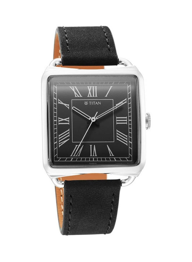 Titan Classic Analogue Black Square Dial Black Leather Strap Watch for Men-1676SL03 - Image 2