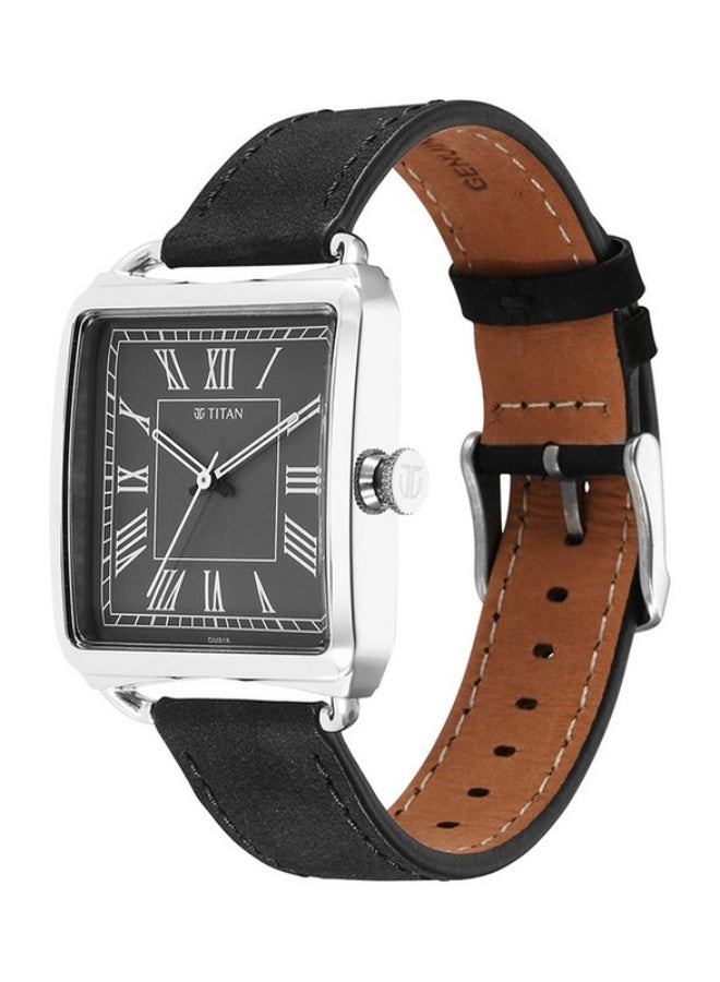 Titan Classic Analogue Black Square Dial Black Leather Strap Watch for Men-1676SL03 - Image 3