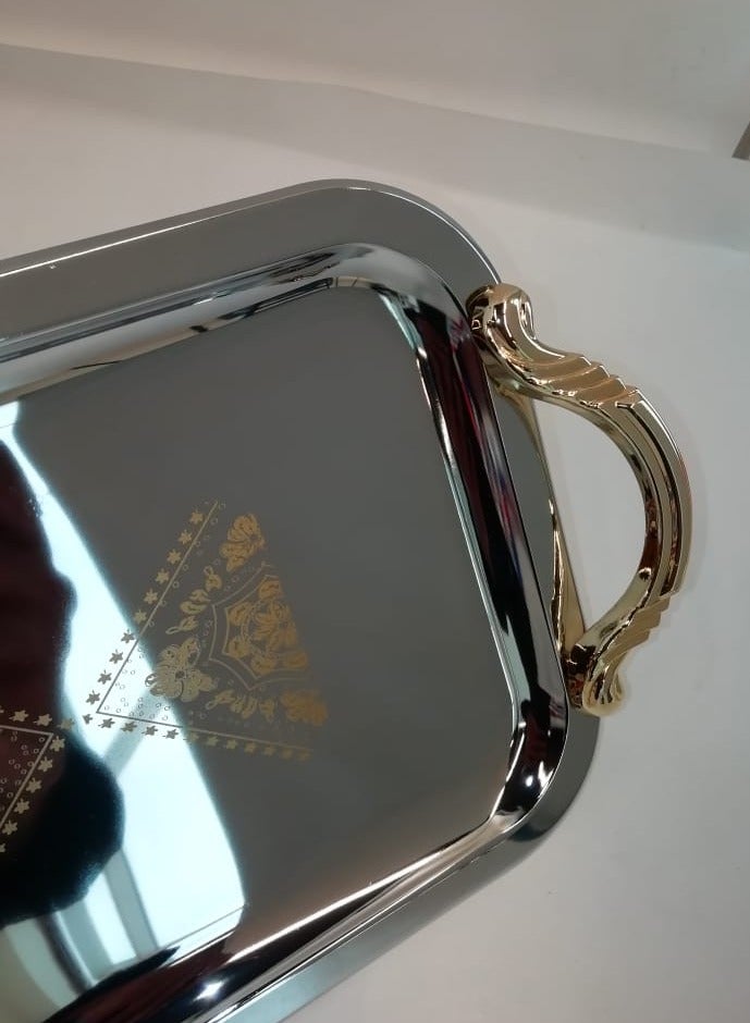 hoffmayer 3-Piece Stainless Steel Rectangular Serving Tray Set Silver/Gold - Image 2