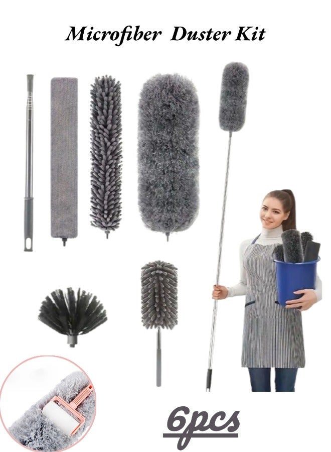 6 PCS Duster Kit, Microfiber Dust Brush, Washable and Retractable Duster Brush, Removable Hand Dust Cleaning Gap Dust, Bendable Dust Cleaner Cleaning Tools, For Cleaning Furniture, Couch, Fridge, Ceiling Fan, Blinds, Cobwebs Etc. - Image 1