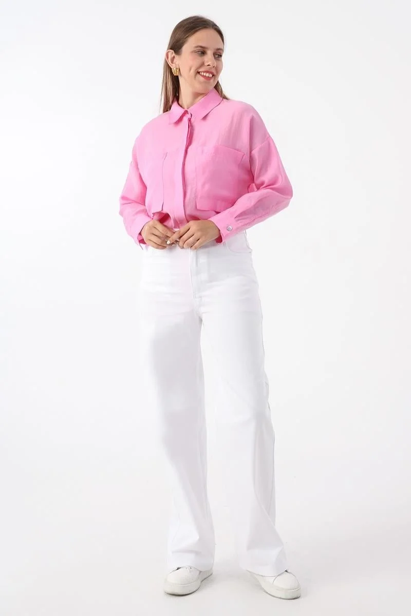 Allday White-Cotton High Waist Wide Leg Lycra Trousers