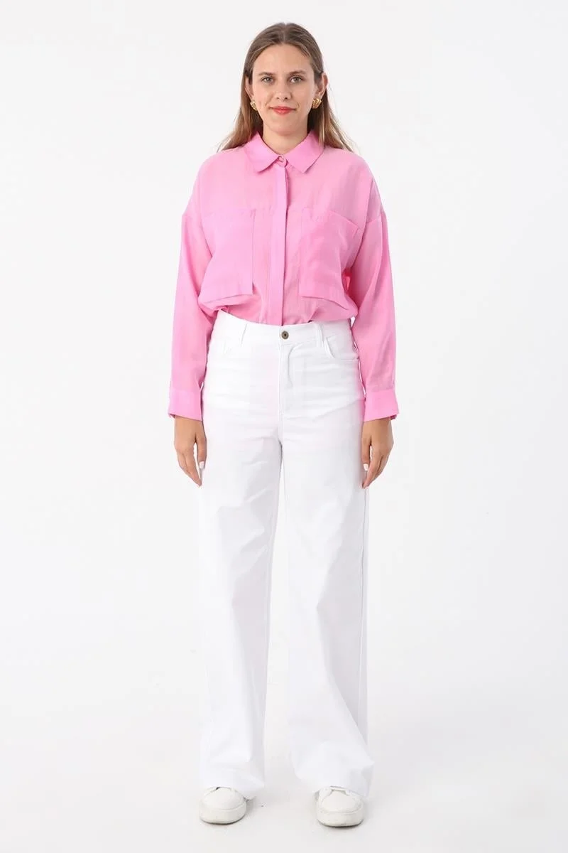 Allday White-Cotton High Waist Wide Leg Lycra Trousers