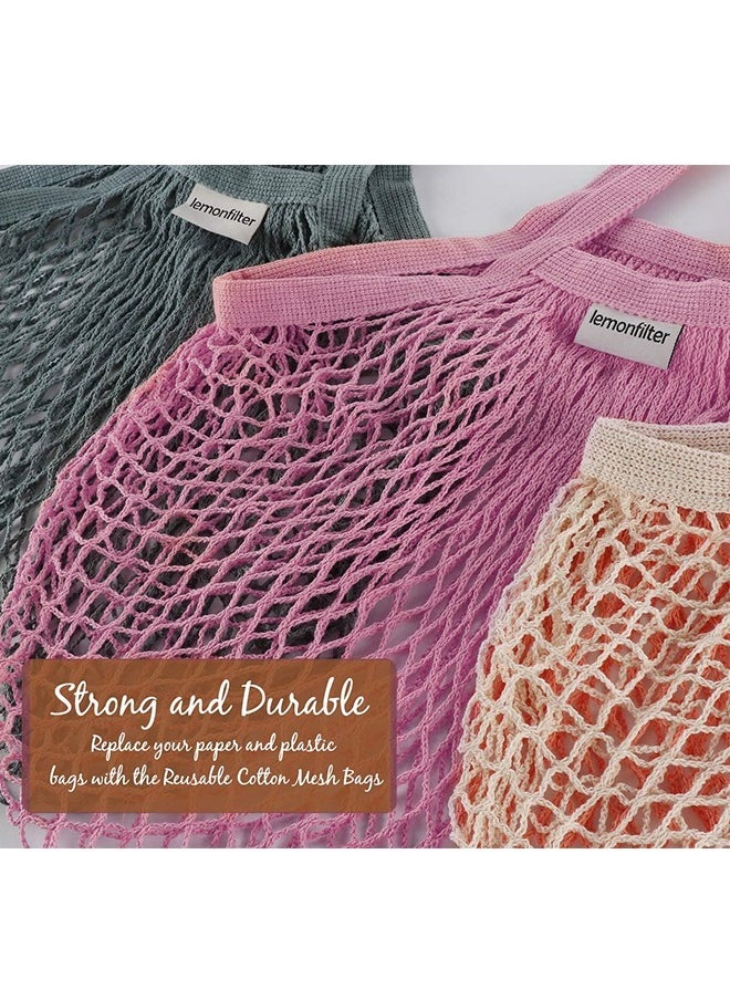 Generic - 2 Pcs Portable Reusable Grocery Bags, Washable Cotton Mesh String Shopping Handbag, Fruit And Vegetable Long Handle Net Tote String Organic Organizer (Pink+Blue) - Image 1