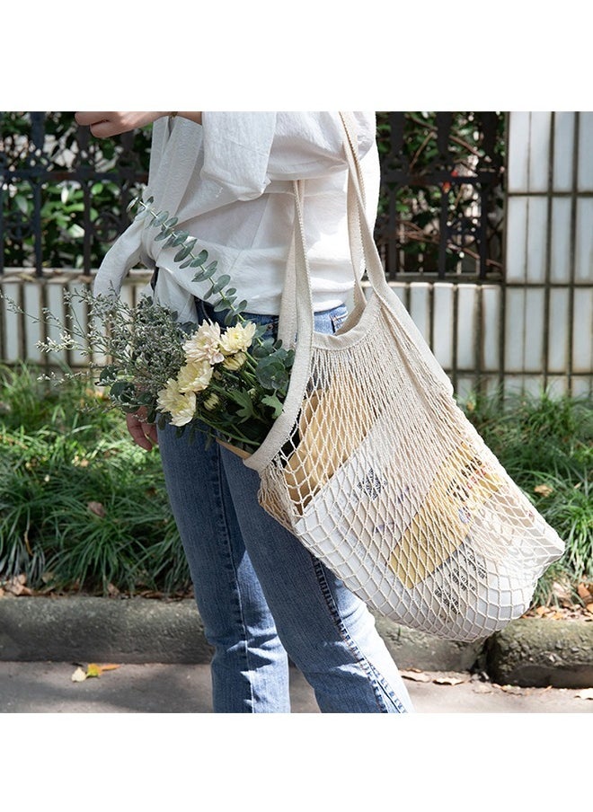 Generic - 2 Pcs Portable Reusable Grocery Bags, Washable Cotton Mesh String Shopping Handbag, Fruit And Vegetable Long Handle Net Tote String Organic Organizer (Pink+Blue) - Image 1