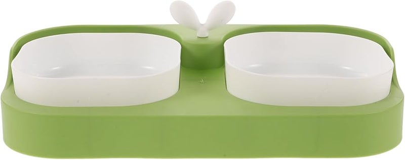 Dual Plastic Pet Food and Water Bowls Set for Cats and Small Dogs Fresh Green White - Image 1