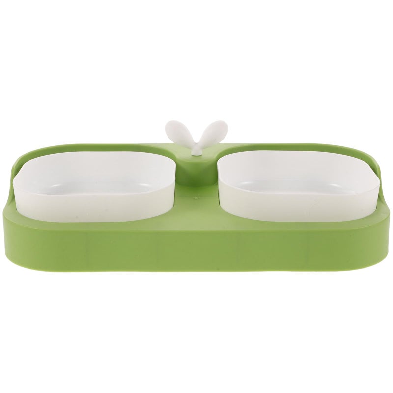 Dual Plastic Pet Food and Water Bowls Set for Cats and Small Dogs Fresh Green White - Image 2
