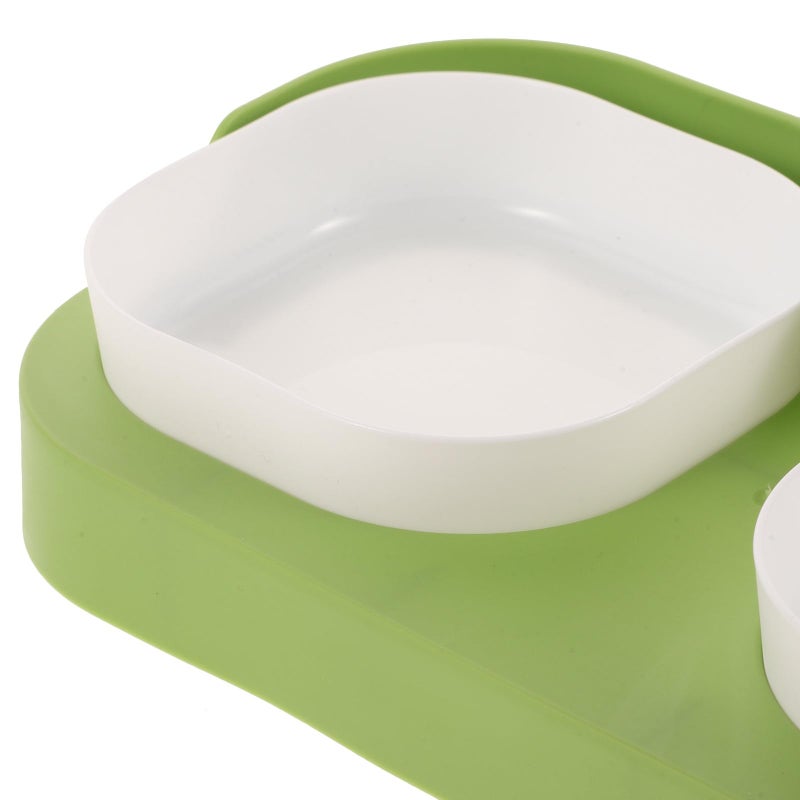Dual Plastic Pet Food and Water Bowls Set for Cats and Small Dogs Fresh Green White - Image 4
