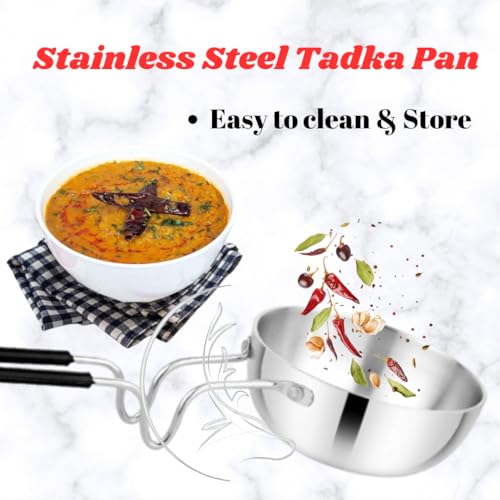THE COOK HOUSE - Stainless Steel Tadka Pan with Balance Design PVC Handle - Heavy Gauge Vagar/Baghar/Chounk Pan for Spice Seasoning, Frying, Roasting - Compatible with Gas (300 ML) - Image 3