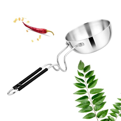 THE COOK HOUSE - Stainless Steel Tadka Pan with Balance Design PVC Handle - Heavy Gauge Vagar/Baghar/Chounk Pan for Spice Seasoning, Frying, Roasting - Compatible with Gas (300 ML) - Image 1