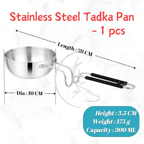 THE COOK HOUSE - Stainless Steel Tadka Pan with Balance Design PVC Handle - Heavy Gauge Vagar/Baghar/Chounk Pan for Spice Seasoning, Frying, Roasting - Compatible with Gas (300 ML) - Image 2