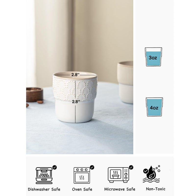 MIKIGEY Espresso Cups Set of 2, 4oz Espresso Shot Cups, Mini Coffee Mugs Farmhouse Decor, Espresso Cup Perfect for Espresso Machine, Microwave and Dishwasher Safeï¼Œï¼ˆEmbossed Stripes+Fireworkï¼‰ - Image 5