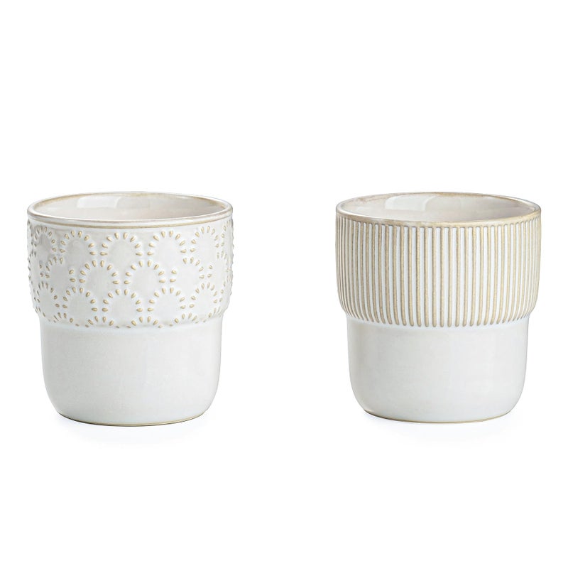 MIKIGEY Espresso Cups Set of 2, 4oz Espresso Shot Cups, Mini Coffee Mugs Farmhouse Decor, Espresso Cup Perfect for Espresso Machine, Microwave and Dishwasher Safeï¼Œï¼ˆEmbossed Stripes+Fireworkï¼‰ - Image 1