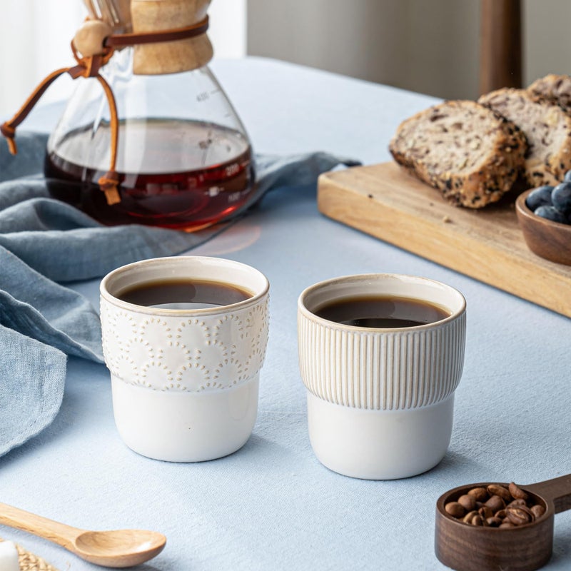 MIKIGEY Espresso Cups Set of 2, 4oz Espresso Shot Cups, Mini Coffee Mugs Farmhouse Decor, Espresso Cup Perfect for Espresso Machine, Microwave and Dishwasher Safeï¼Œï¼ˆEmbossed Stripes+Fireworkï¼‰ - Image 2