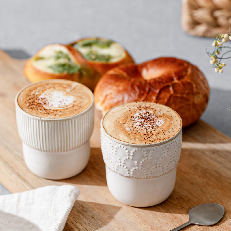 MIKIGEY Espresso Cups Set of 2, 4oz Espresso Shot Cups, Mini Coffee Mugs Farmhouse Decor, Espresso Cup Perfect for Espresso Machine, Microwave and Dishwasher Safeï¼Œï¼ˆEmbossed Stripes+Fireworkï¼‰ - Image 3