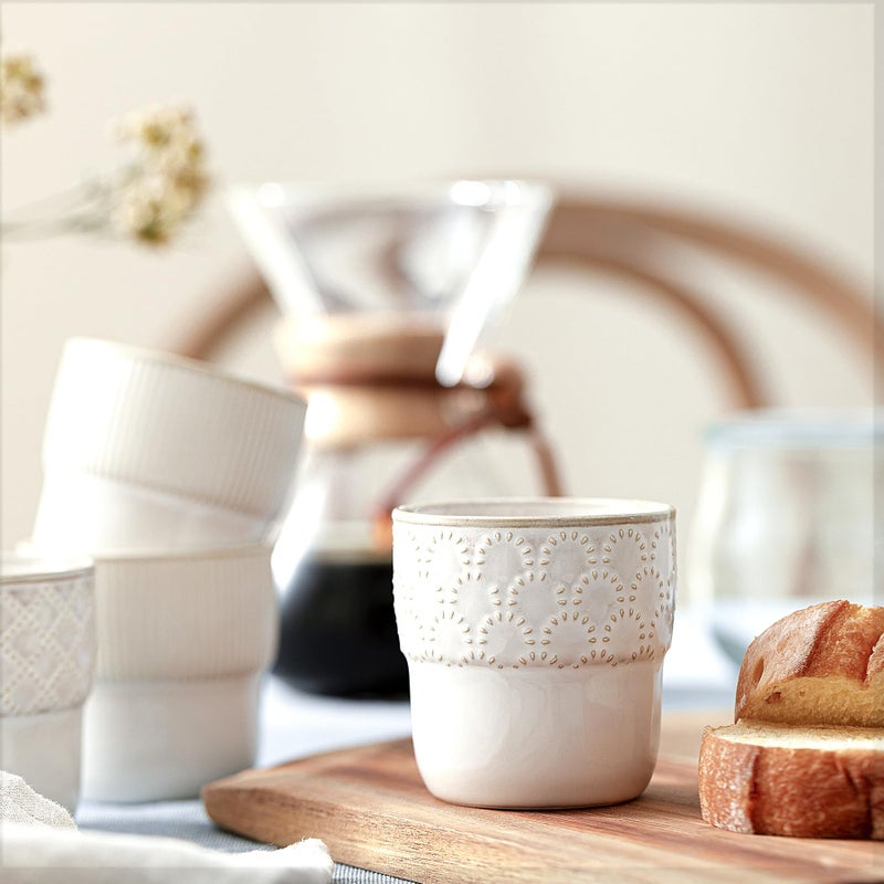 MIKIGEY Espresso Cups Set of 2, 4oz Espresso Shot Cups, Mini Coffee Mugs Farmhouse Decor, Espresso Cup Perfect for Espresso Machine, Microwave and Dishwasher Safeï¼Œï¼ˆEmbossed Stripes+Fireworkï¼‰ - Image 4