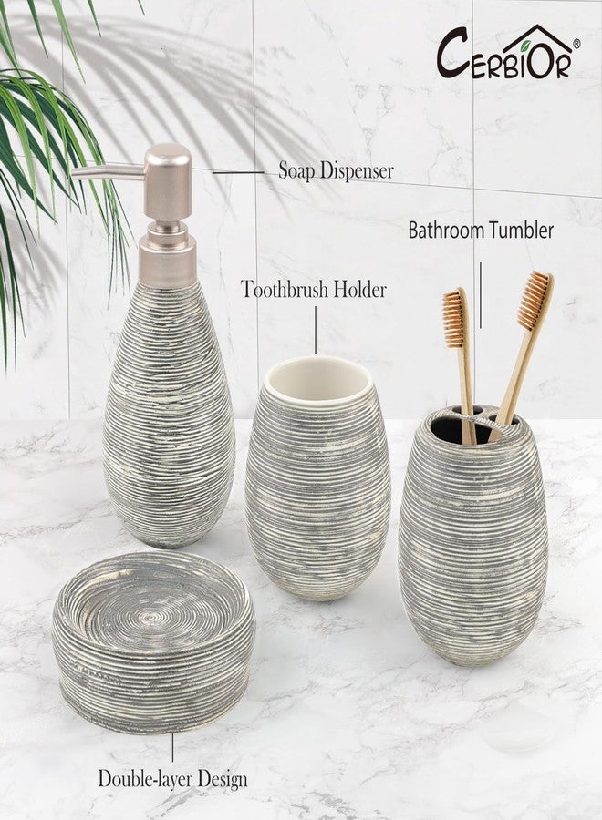 CERBIOR Bathroom Accessories Set,4 Pcs Ceramic Bathroom Decor Accessory,Includes Toothbrush Holder, Toothbrush Cup, Soap Dish for Decorative Countertop and Housewarming Gift(Grey 4pcs) - Image 2