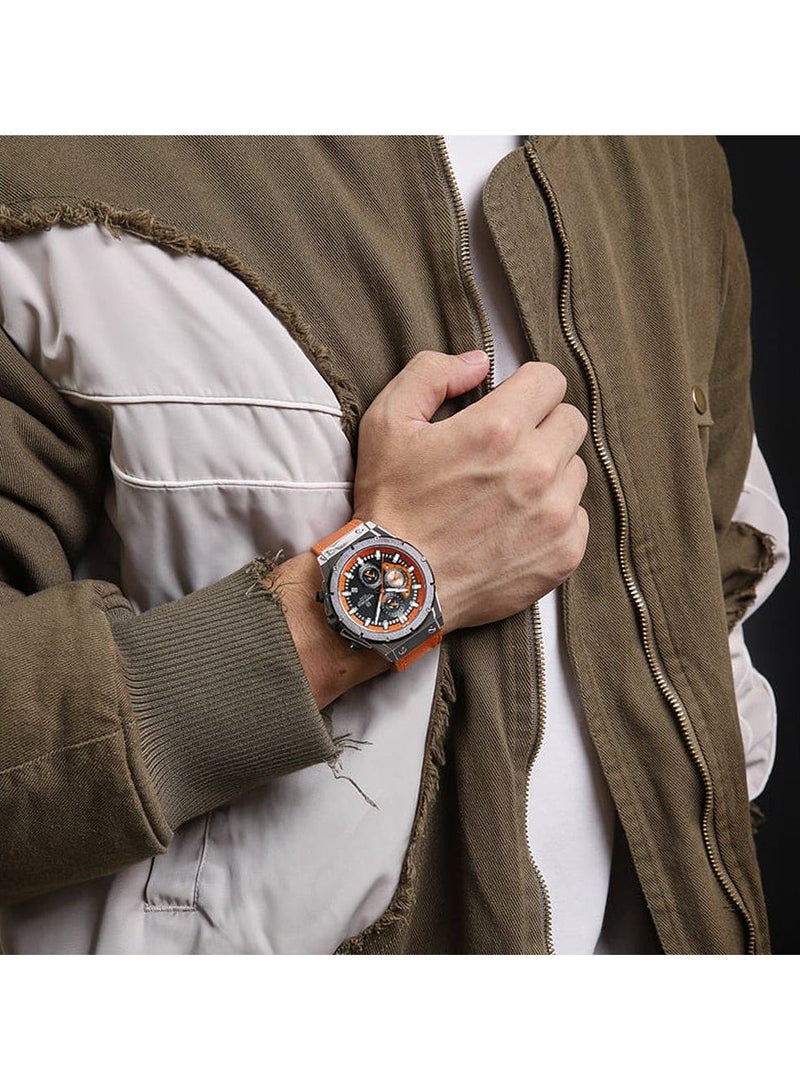 NAVIFORCE Men's Chronograph Sports Watch Black Dial with Orange Accents and Brown Leather Strap Stylish and Water Resistant  - Image 3
