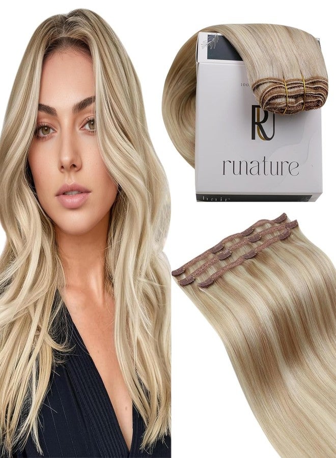 رونتشر وصلات شعر RUNATURE بمشابك، شعر بشري طبيعي، وصلات شعر أشقر طبيعي بمشابك، شعر ريمي ناعم طبيعي، يدوم طويلاً، 14 بوصة 50 غرام 3 قطع #18P60 خصلات أشقر رمادي - Image 1
