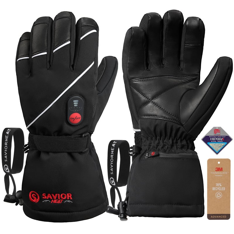 SAVIOR HEAT Heated Gloves for Men Women 3M Rechargeable Electric Heated Leather Skiing and Snowboarding Gloves XXL