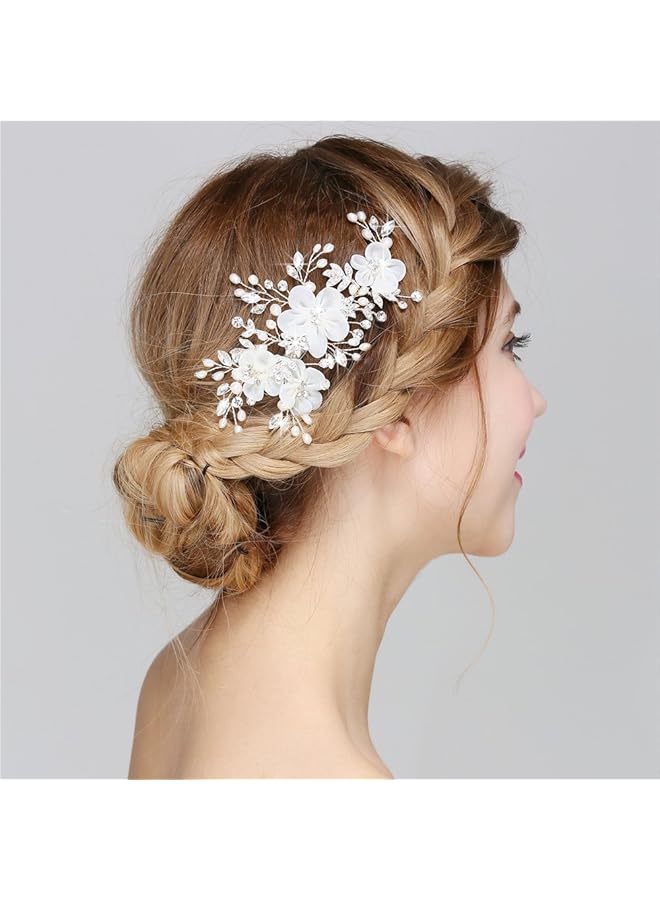 إيروريكس مشبك شعر على شكل زهرة من مجوهرات الزفاف للنساء، مصنوع من اللؤلؤ الاصطناعي وأحجار الراين باللون الأبيض - Image 2