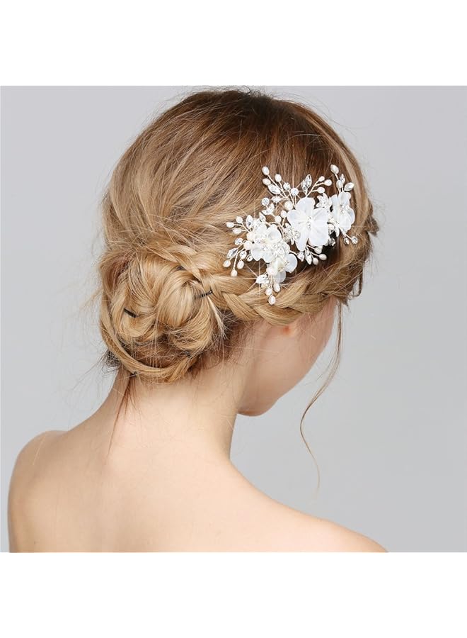 إيروريكس مشبك شعر على شكل زهرة من مجوهرات الزفاف للنساء، مصنوع من اللؤلؤ الاصطناعي وأحجار الراين باللون الأبيض - Image 4