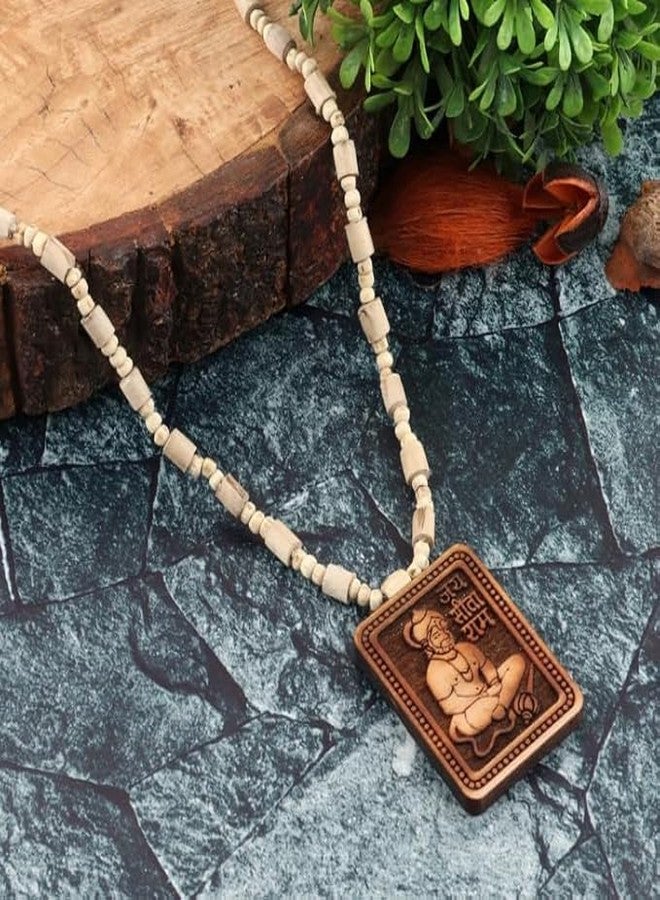 Sukhad Hanuman Wooden Pendant Necklace for Men & Women | Jai Shri Ram Engraved Locket | Adjustable Beaded Mala Chain | Spiritual Hindu Jewelry Gift - Image 3