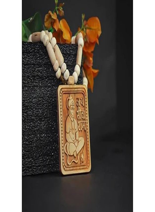 Sukhad Hanuman Wooden Pendant Necklace for Men & Women | Jai Shri Ram Engraved Locket | Adjustable Beaded Mala Chain | Spiritual Hindu Jewelry Gift - Image 4