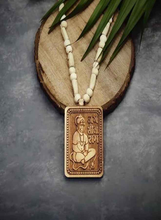 Sukhad Hanuman Wooden Pendant Necklace for Men & Women | Jai Shri Ram Engraved Locket | Adjustable Beaded Mala Chain | Spiritual Hindu Jewelry Gift - Image 2
