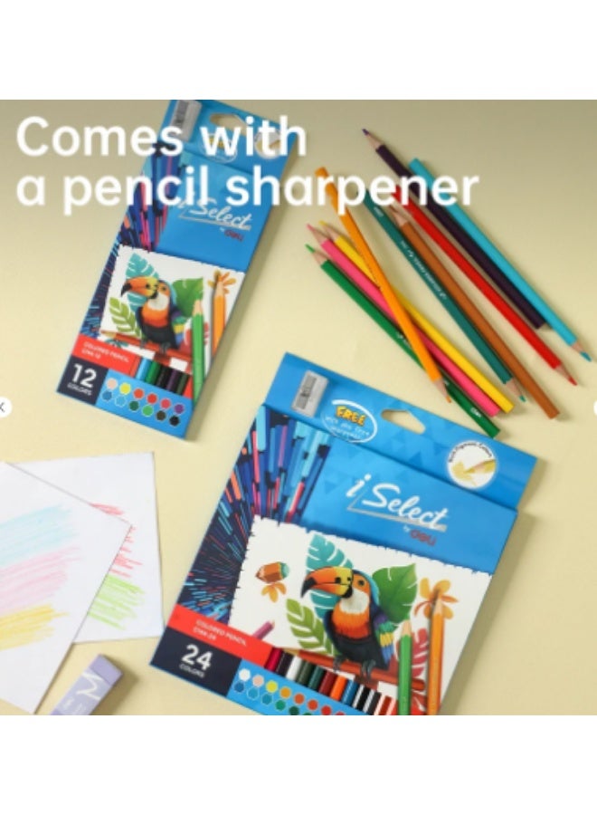 Deli iSelect Colored Pencils, 24 Vibrant Colors, Full Size with Free Sharpener - Image 3