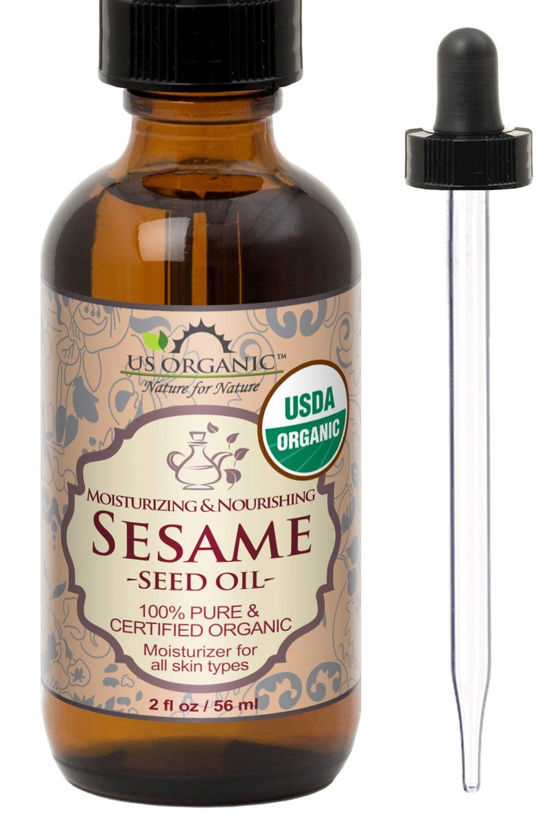 US Organic Sesame Seed Oil Certified Organic Untoasted Unrefined Virgin Pure  Natural Cold Pressed in Amber Glass Bottle wGlass Eyedropper Sourced from Mexico 2 oz Small