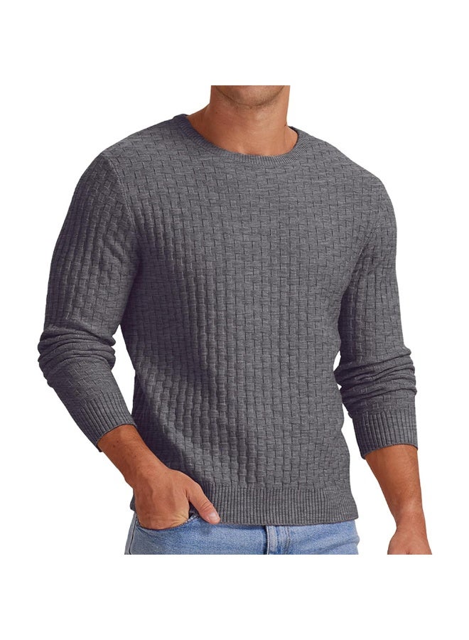 NIBEMINENT Men Knit Pullovers Solid Sweater Long Sleeve Jumpers Round Neck Sweaters Casual Slight Strech Spliced Male Autumn - Image 1
