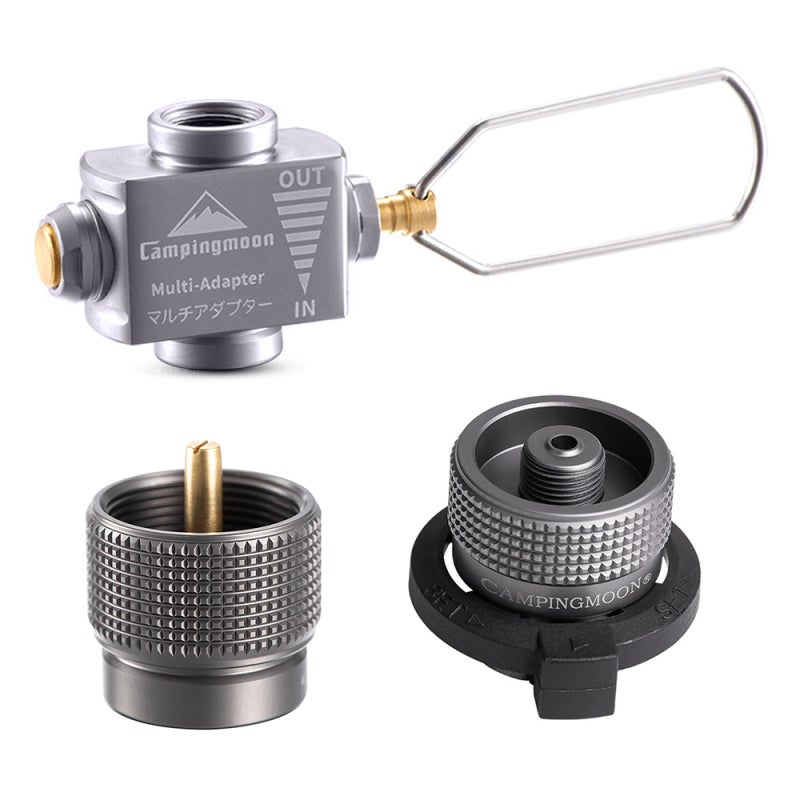 Campingmoon Gas Saver 4-Piece Aluminum Alloy - Pressure Release Button Adjustable Control Valve Gas Adapter for Camping Hiking Picnic - Image 1