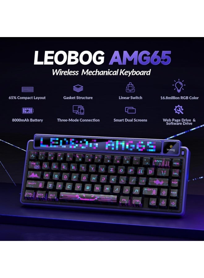 ليوبوج لوحة مفاتيح ميكانيكية لاسلكية LEOBOG AMG65 بشاشة LED مصفوفة نقطية وشاشة TFT، بتصميم مخصص بنسبة 65%، وبطارية 8000 مللي أمبير، مع كابسات PBT ومفاتيح خطية مُشحمة مسبقًا، ولوحة إضاءة RGB للألعاب - Image 2