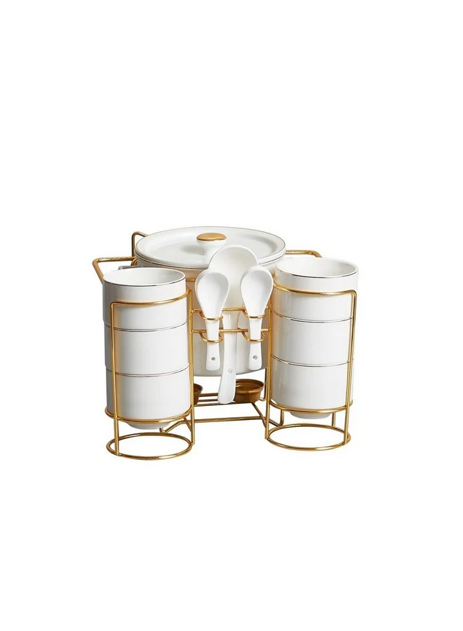 Onemore 15-Piece Elegant Design High Quality Serving Set with Stand White and Gold 35.3 x 28 x 37.3 cm S2198-GL
