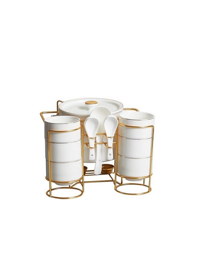 وانمور طقم تقديم أنيق عالي الجودة مكون من  قطعة مع حامل، أبيض وذهبي