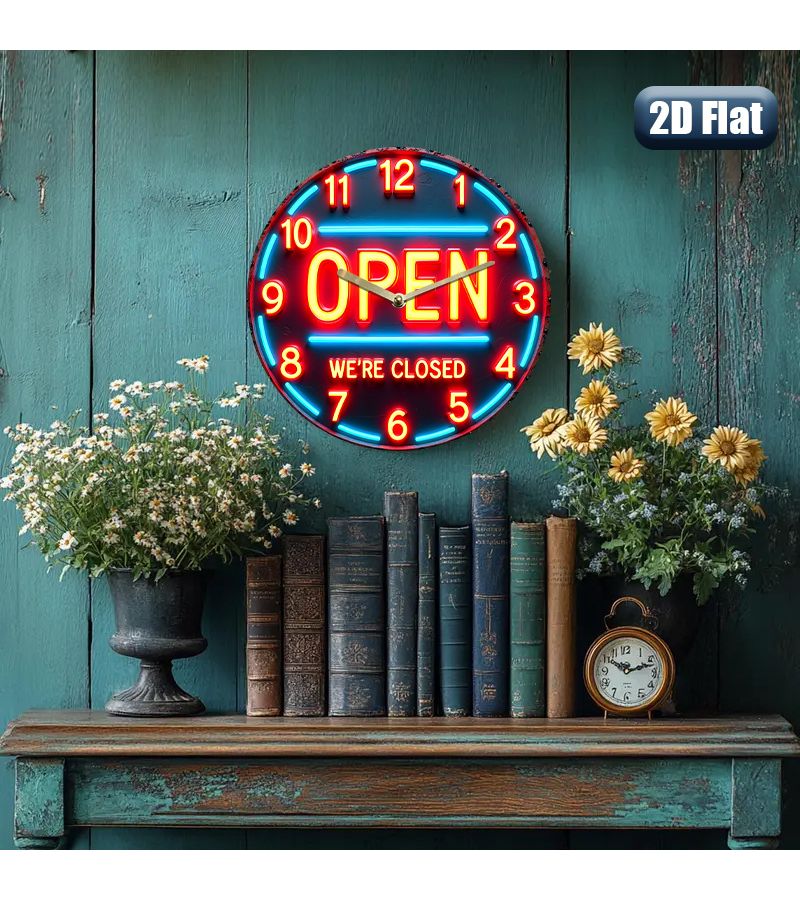 1 قطعة ساعة حائط عتيقة من الأكريليك بحجم 7.87 بوصة، تصميم نيون مفتوح عذرًا مغلق بساعة كوارتز صامتة، شاشة LED باللونين الأحمر والأزرق، مناسبة لغرفة المعيشة وغرفة النوم ومقهى وديكور المنزل للعطلات. - Image 3