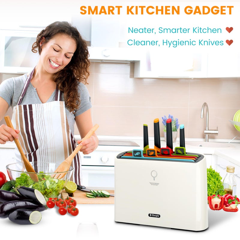 Etespie Smart Cutting Board and Knife Set,Self Cleaning Cutting Board and Knife Set with 4 Stainless Steel Knives,4 Color Coded Cutting Boards - Image 2