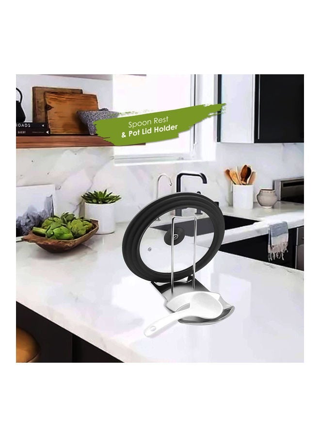 NIBEMINENT Spoon Rest And Pot Lid Holder silver 20.5x18.5x14.5cm - Image 4