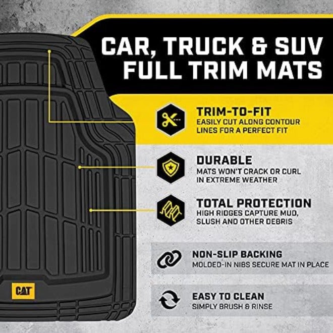 Caterpillar ToughRide Heavy-Duty 4-Piece Rubber Floor Mats for Cars, Trucks, Vans & SUVs -  Black - Image 3