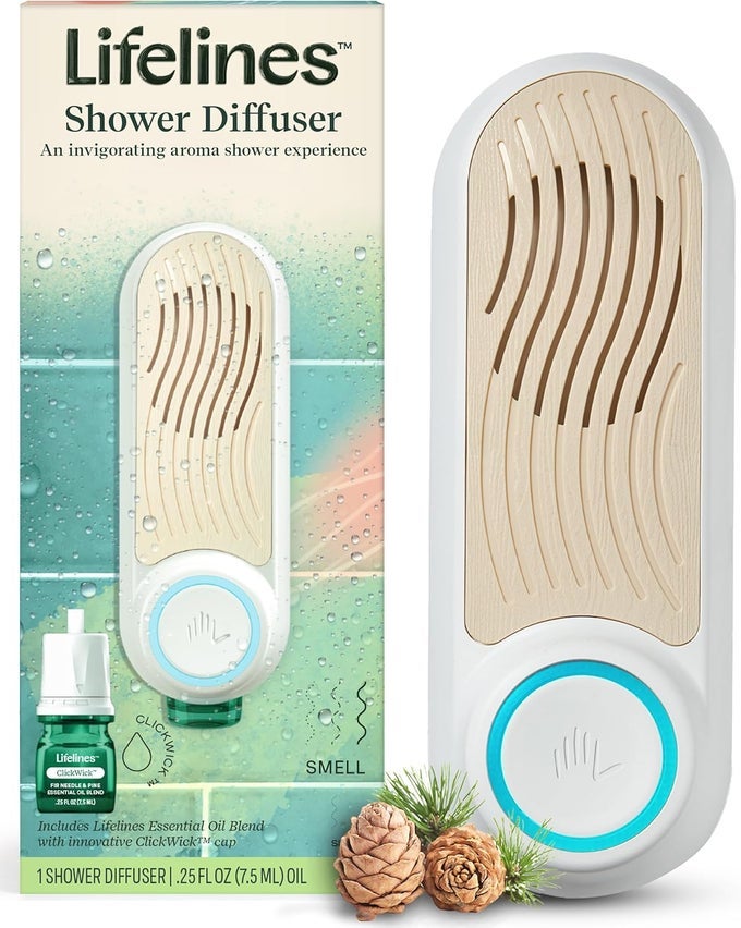SHOWER DIFFUSER - WALL-MOUNTED ESSENTIAL OIL DIFFUSER FOR SHOWERS - AROMATHERAPY DIFFUSER FOR HOME SPA EXPERIENCE, AUTO SHUT-OFF FEATURE - CLICKWICK ESSENTIAL OIL BLEND INCLUDED