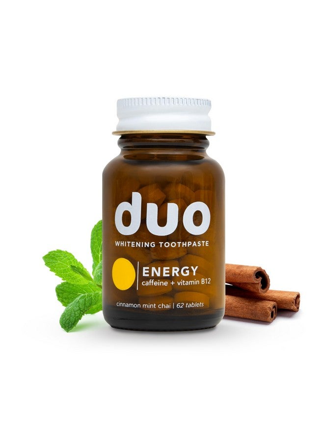 Energy Toothpaste Tablets | Caffeine + B12 W/Nano-Hydroxyapatite (Nha) - Whitening, Remineralize & Reduce Sensitivity | Sustainable & Plastic Free | Cinnamon Mint Chai, 1 Btl/62 Tablet