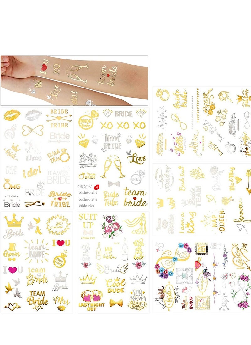 SYOSI - 134 Pcs Bachelorette Party Tattoos Party Temporary Tattoos Metallic Gold Bridal Party Tattoos for Wedding Night Bachelorette Party Bridal Shower Favor - Image 1